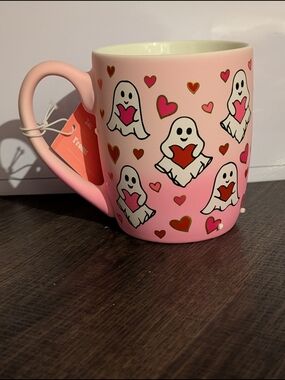 Pink Ghost Heart Soft Sided Ceramic Mug